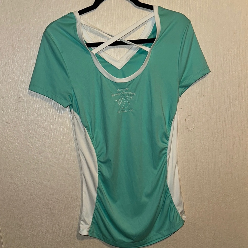 Harley-Davidson Green Ruched Jersey Top - Picture 3 of 5